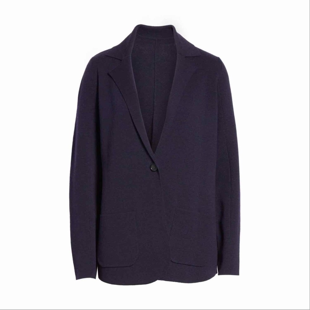 Eileen Fisher Washable Merino Wool Single Button Blazer in “Midnight Navy” Sz XS